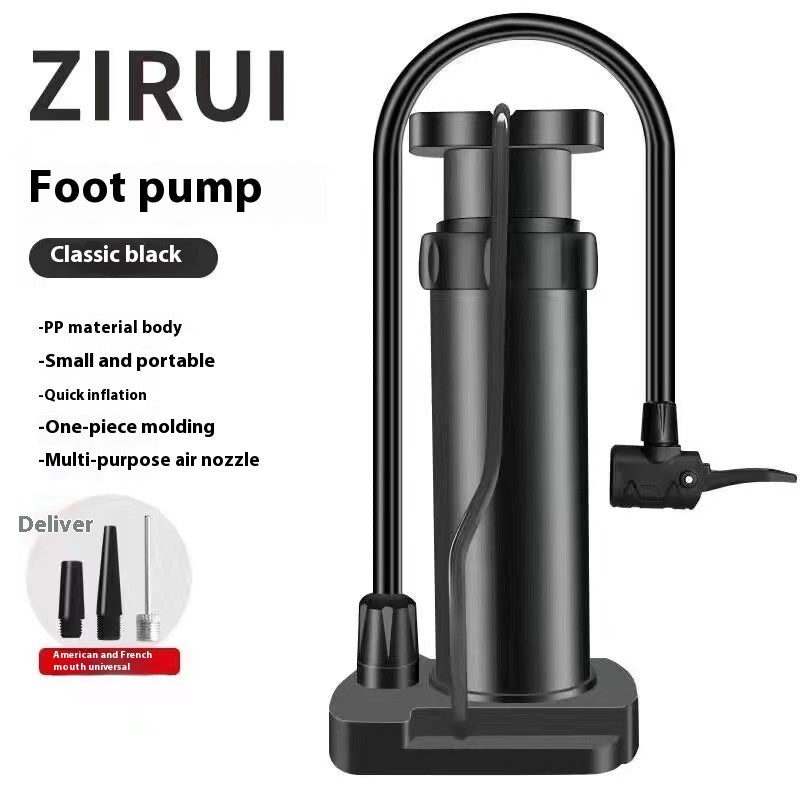 Paddle For Motorcycle High Pressure Portable Automobile Air foot pump in classic black with multi-purpose air nozzle.