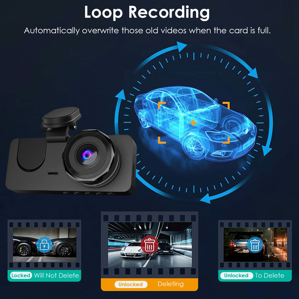 3 Channel Dash Cam Front Inside Rear Car DVR Recorder