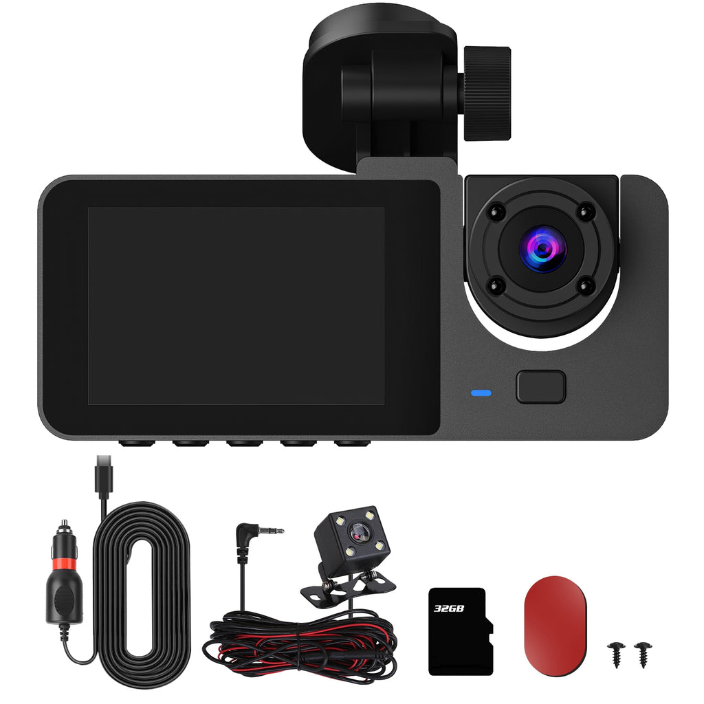 3 Channel Dash Cam Front Inside Rear Car DVR Recorder