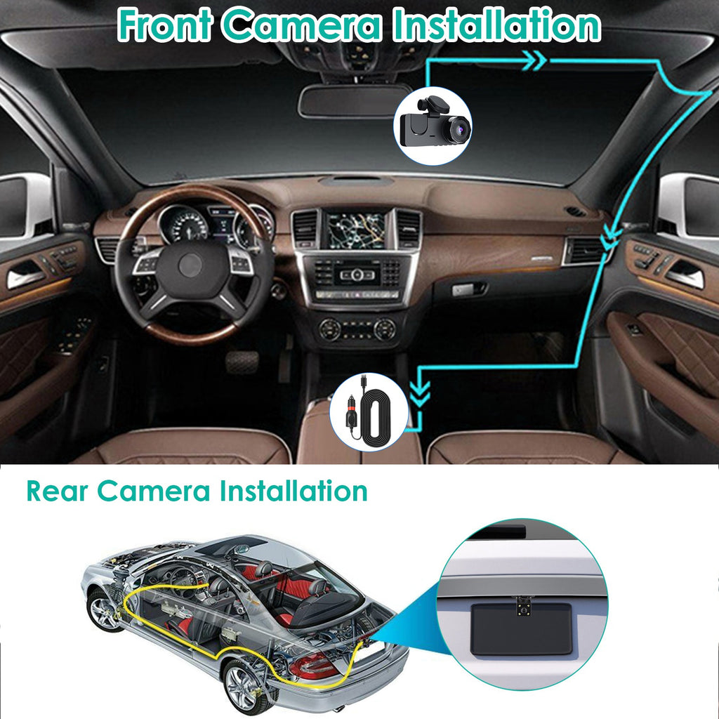 3 Channel Dash Cam Front Inside Rear Car DVR Recorder