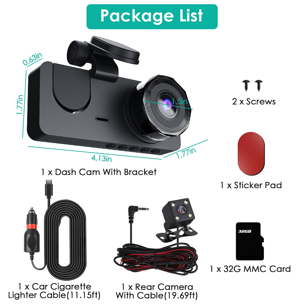 3 Channel Dash Cam Front Inside Rear Car DVR Recorder